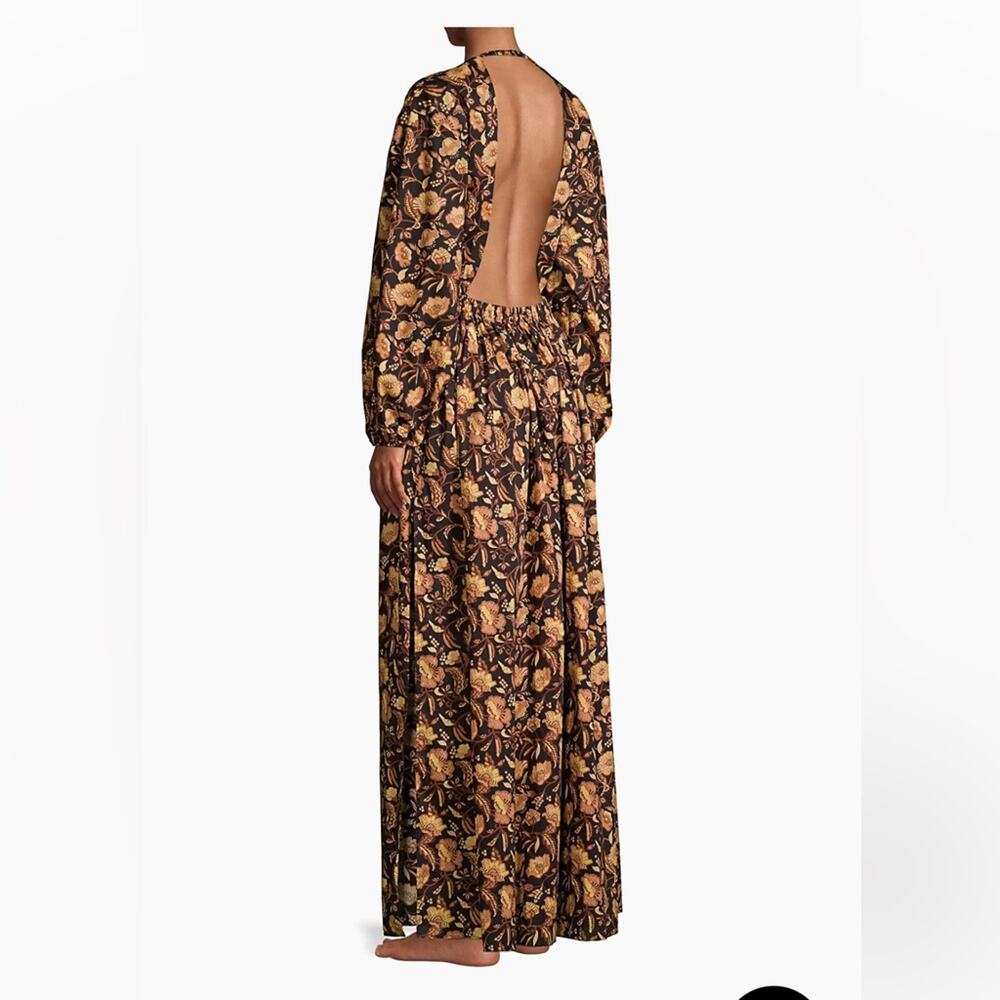 Matteau Puff Sleeve Open Back Orange Floral Maxi Dress - Picture 6 of 13